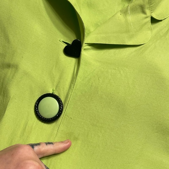 Vintage Whimsical Lime Green Button Up Blouse Med Lime Green and Black Blouse M - Picture 4 of 13